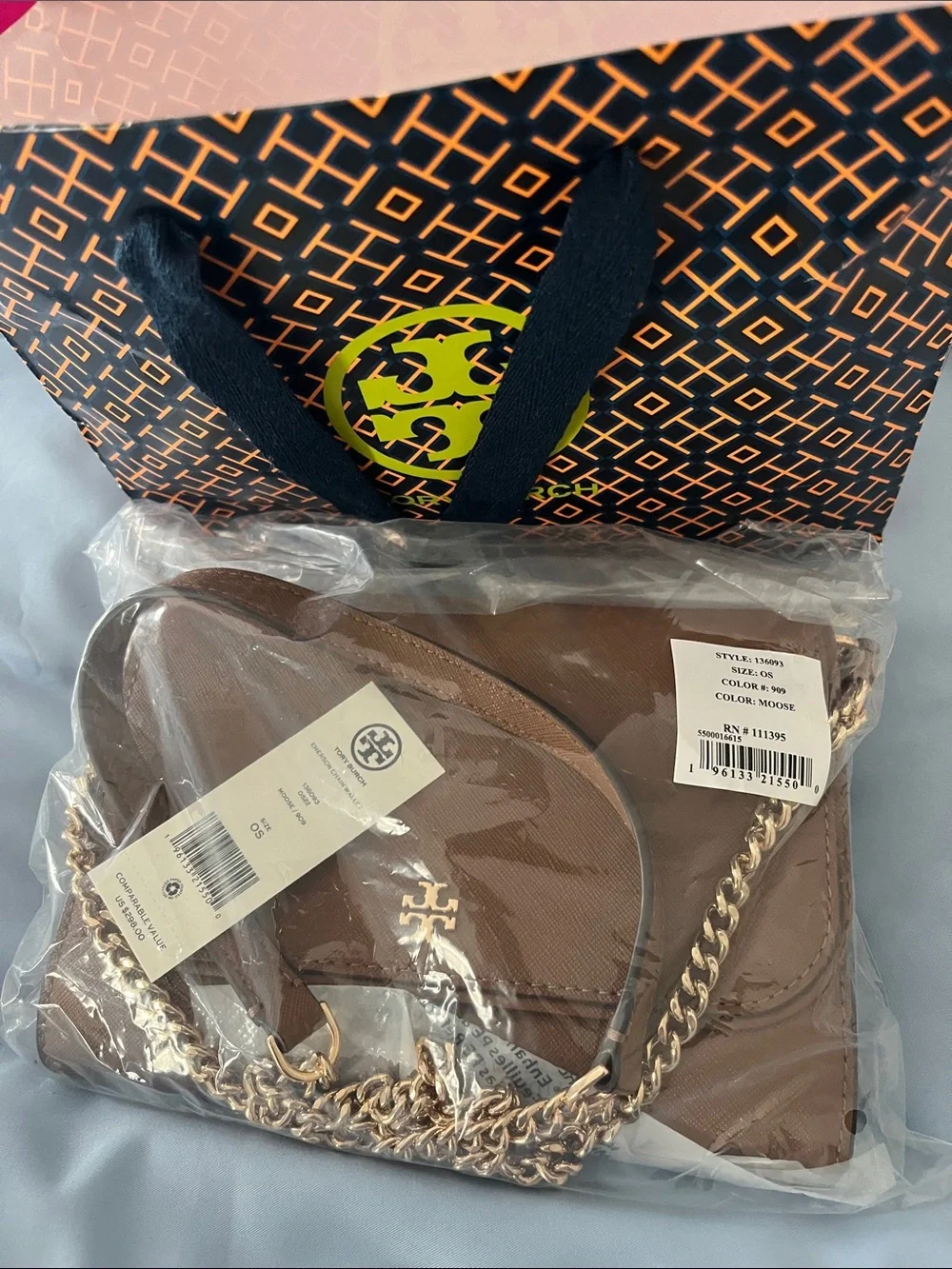 Tory Burch Mocha Leather Crossbody with Gold Chain - Picture 2 of 6